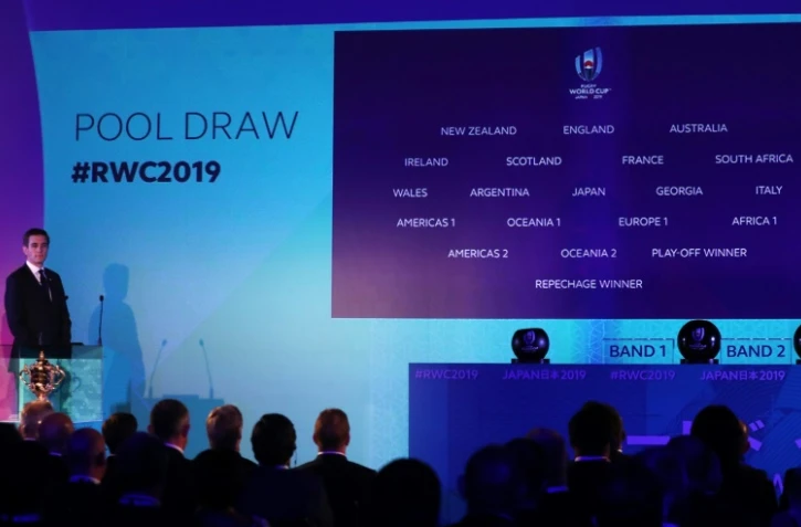 Tirage au sort du Mondial-2019 de rugby, le 10 mai 2017 Ă Kyoto