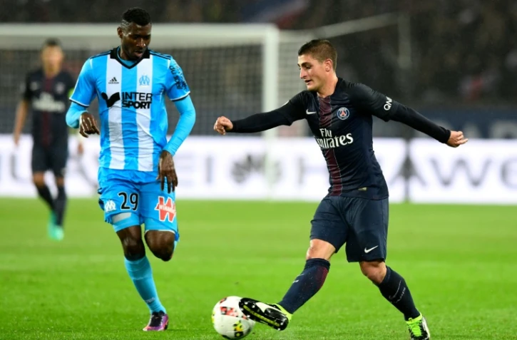 Marco Verratti, le 23 octobre 2016 lors du classico au Parc des Princes face au Marseillais André-Frank Zambo Anguissa 