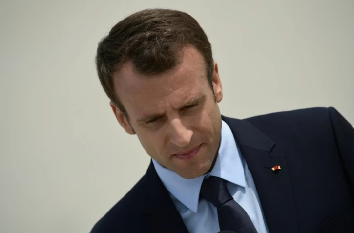 Emmanuel Macron arrive sur la base aérienne Andrews Air Force Base dans le Maryland, à environ 15 km de Washington, D.C. le 23 avril 2018