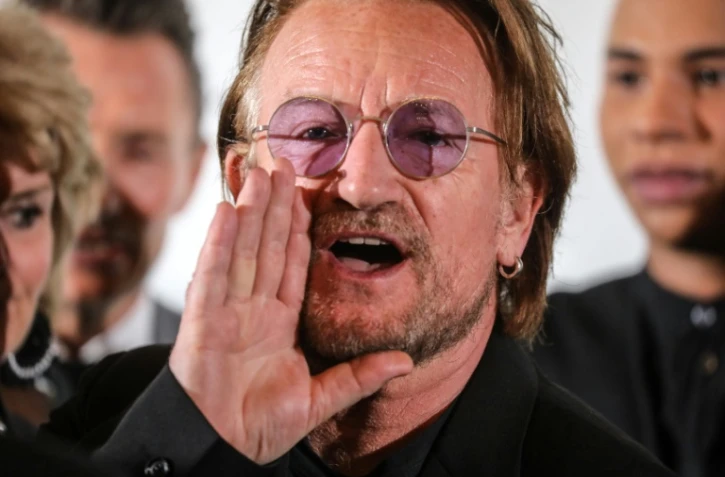 Le chanteur Bono à la réunion du Fonds mondial de lutte contre les maladies infectieuses, le 9 octobre 2019 à Lyon