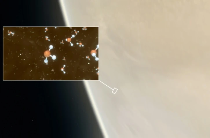 Des molécules de phosphine (représentées dans l'image encadrée) découvertes dans l'atmosphère de Vénus sont peut-être un signe de vie, ont annoncé lundi des astronomes