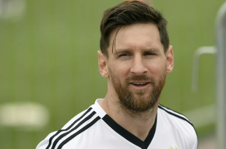 La star de l'Argentine Lionel Messi lors d'un entraînement, le 13 juin 2018 à Bronnitsy près de Moscou