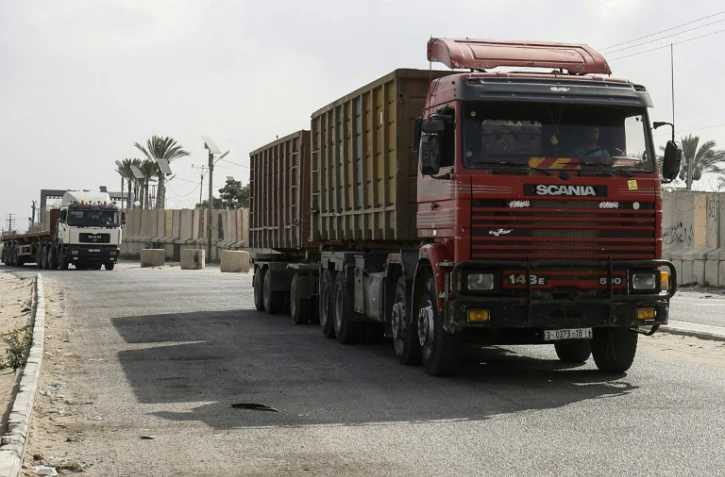 Photo prise le 17 juillet 2018 à Kerem Shalom, le seul point de passage de marchandises entre Israël et la bande de Gaza sous blocus