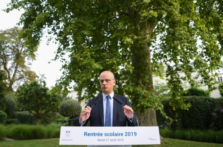 Le ministre de l'Education, Jean-Michel Blanquer lors d'une conférence de presse sur la rentrée scolaire, le 27 août 2019 à Paris