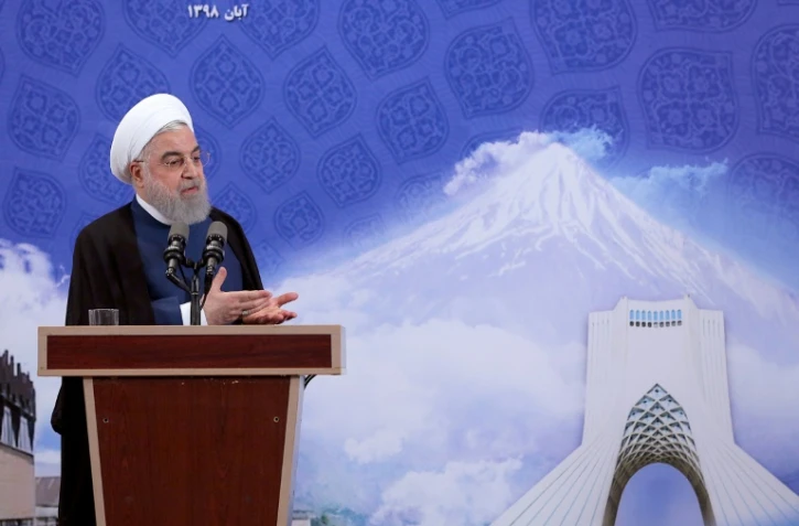 Le président iranien Hassan Rohani prononce un discours à l'occasion de l'ouverture d'une usine à Téhéran, le 5 novembre 2019