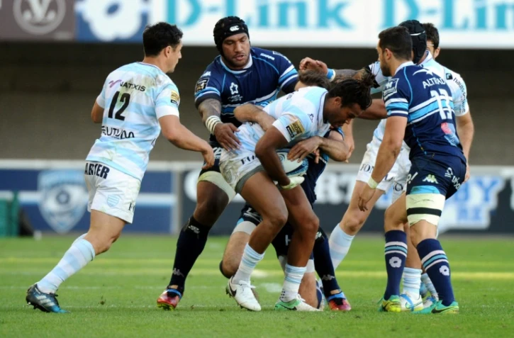 L'ailier Teddy Thomas (balle en main) avec le Racing 92, en déplacement à Montpellier, le 22 avril 2017