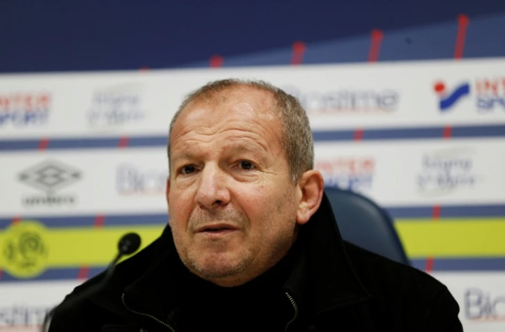 Rolland Courbis, assistant de l'entraîneur de Caen Fabien Mercadal, en conférence de presse au stade Michel-d'Ornano, le 22 février 2019