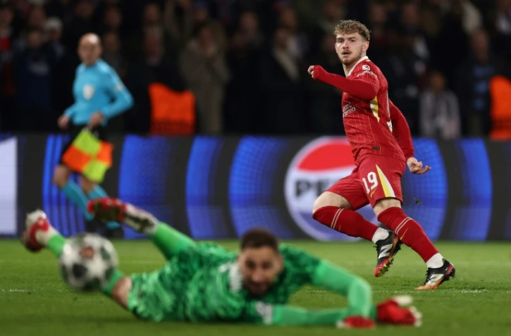Harvey Elliott inscrit le but de la victoire pour Liverpool en fin de match face au PSG, en 8e de finale aller de la Ligue des champions, le 5 mars 2025 au Parc des Princes