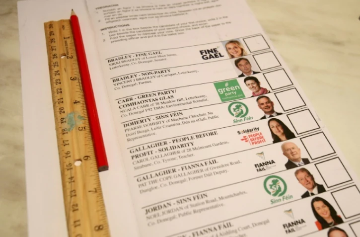 Un bulletin dans un bureau de vote sur l'île de Gola, au large de la côte du Donegal, dans le nord-ouest de l'Irlande, le 29 novembre 2024