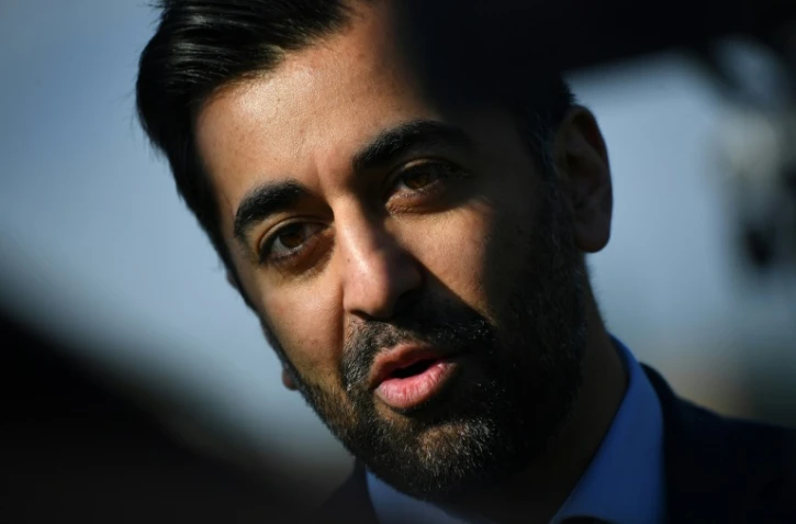 Le Premier ministre écossais Humza Yousaf, leader du Scottish National Party (SNP), le 3 avril 2032 à Ayr, dans le sud-ouest de l'Ecosse 