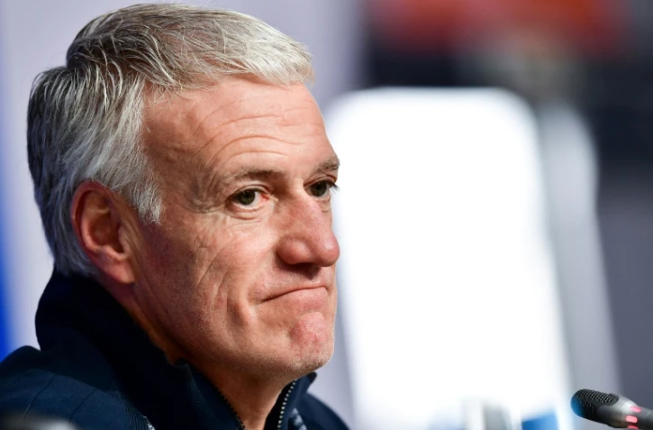 Le sélectionneur français Didier Deschamps en conférence de presse, le 9 juil 2018 à Saint-Pétersbourg