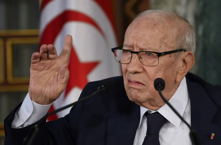 Photo d'archives du président tunisien Béji Caïd Essebsi lors d'une conférence de presse au palais de Carthage, près de Tunis, le 8 novembre 2018
