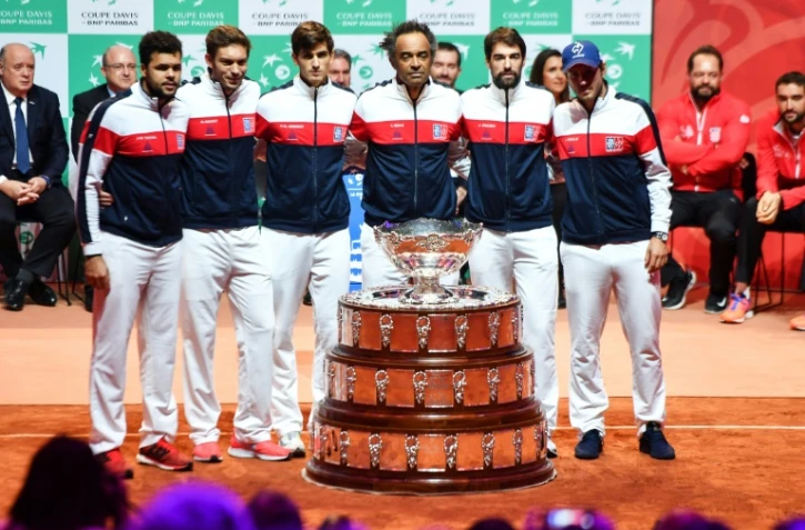 Présentation de l'équipe de France de Coupe Davis pour la finale face à la Croatie, au stade Pierre-Mauroy, le 22 novembre 2018