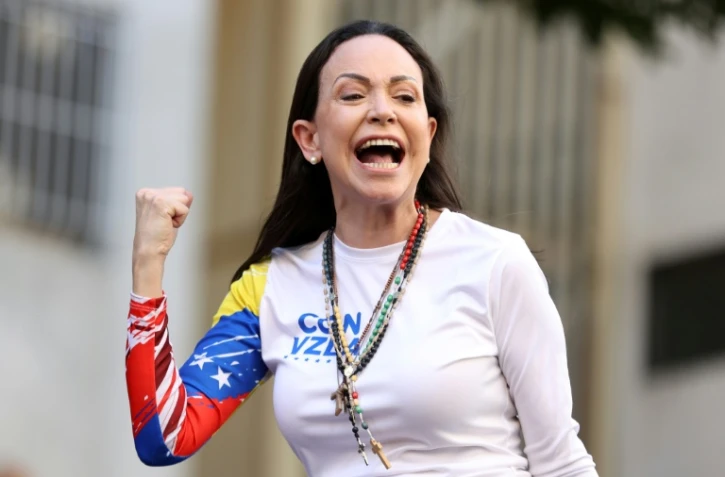 Photo d'archive de la dirigeante de l'opposition vénézuélienne, Maria Corina Machado, lors d'une manifestation à Caracas, le 9 janvier 2025