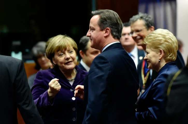 La chancelière allemande Angela Merkel et le Premier minstre  David Cameron le 17 décembre 2015 à Bruxelles