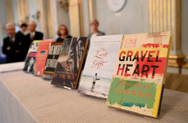 Des ouvrages du prix Nobel de littérature 2021, Abdulrazak Gurnah, à Stockholm, le 7 octobre 2021.