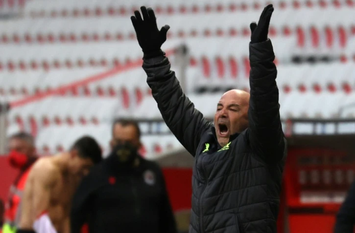 L'entraîneur de l'Olympique de Marseille, l'Argentin Jorge Sampaoli, lors du match de L1 contre Nice, le 20 mars 2021 à l'Allianz Riviera