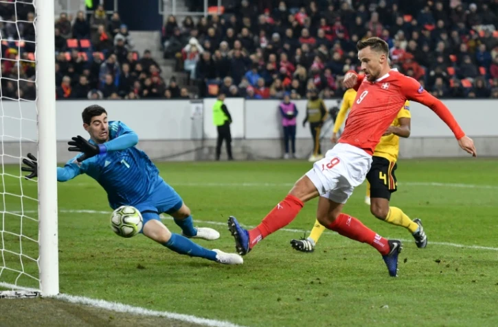 L'attaquant suisse Haris Seferovic marque contre la Belgique en Ligue des nations, le 18 novembre 2018 à Lucerne