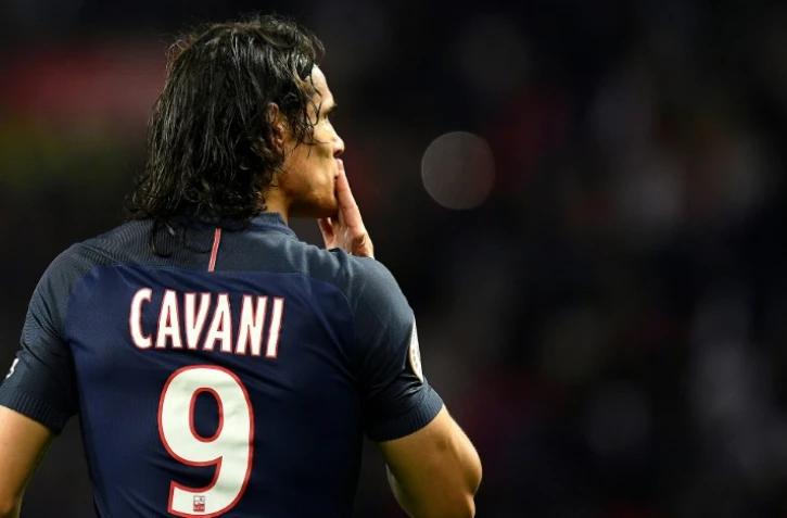 L'attaquant du PSG Edinson Cavani après un but contre Guingamp, le 9 avril 2017 au Parc des Princes
