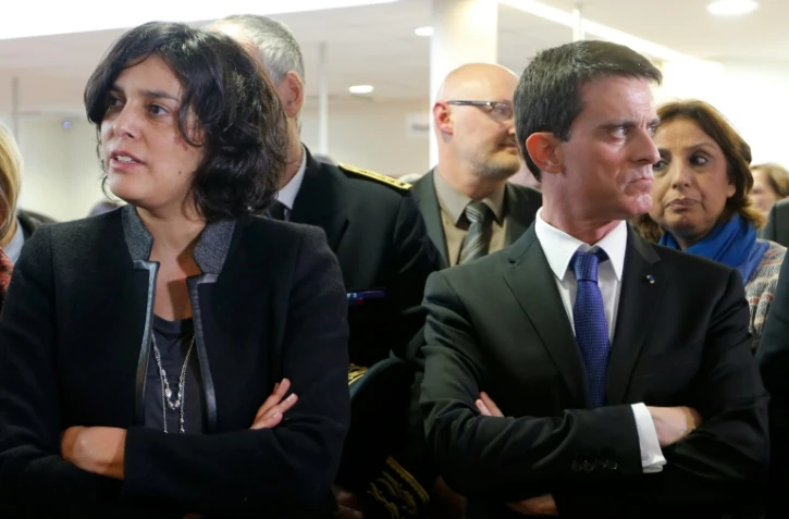 La ministre du Travail Myriam El Khomri et le Premier ministre Manuel Valls le 22 février 2016 à Mulhouse