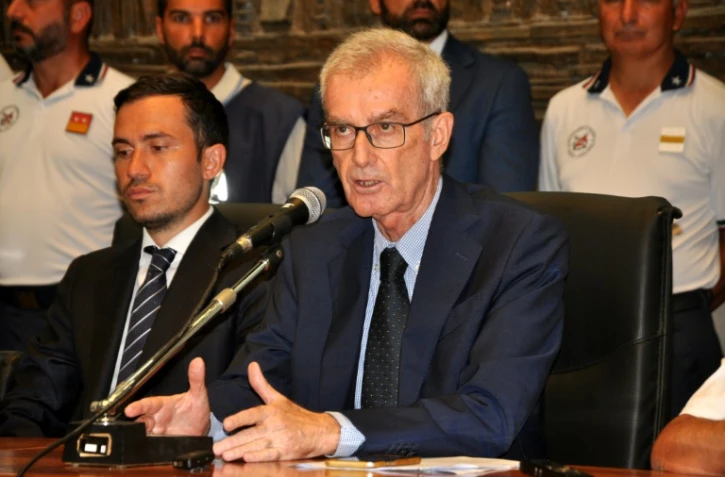 Les procureurs siciliens Ambrogio Cartosio (à droite) et Raffaele Cammarano (gauche) le 24 août 2024 à Termini Imerese (Italie)