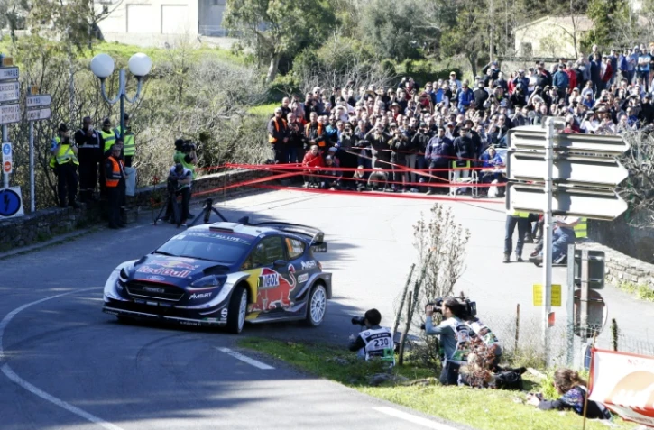 Le Français Sébastien Ogier (M-Sport Ford) lors de la 1re journée du Tour de Corse, le 6 avril 2018 à Barchetta