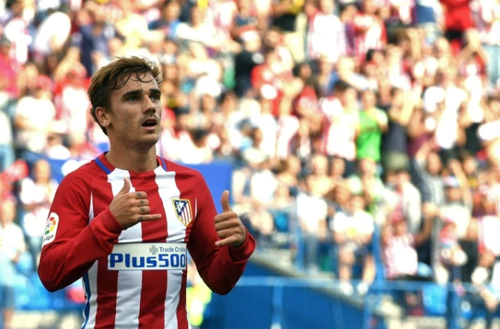 Antoine Griezmann célèbre un but, le 17 septembre 2016 lors du match Atlético Madrid - Gijon au stade Vicente-Calderon