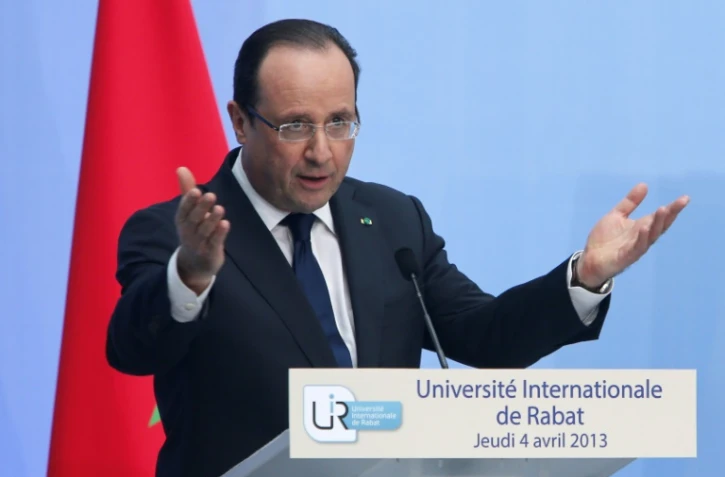 Le président François Hollande à l'Université de Rabat au Maroc, le 4 avril 2013, lors d'une visite officielle