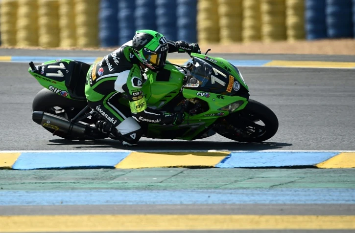 Le pilote français Randy de Puniet sur la Kawasaki ZX10R Formula EWC N°11 lors des 24 Heures du Mans le 21 avril 2018