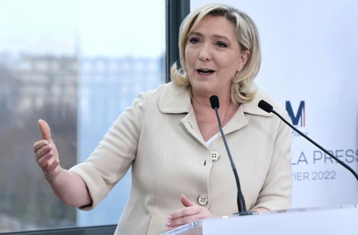 Marine Le Pen lors de ses voeux à la presse, à Paris, le 26 janvier 2022