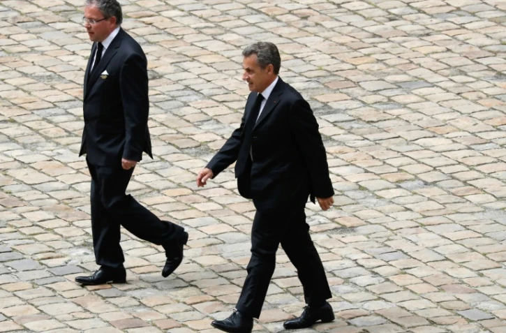 L'ancien président Nicolas Sarkozy arrive aux Invalides à Paris pour les obsèques de Serge Dassault, le 1er juin 2018