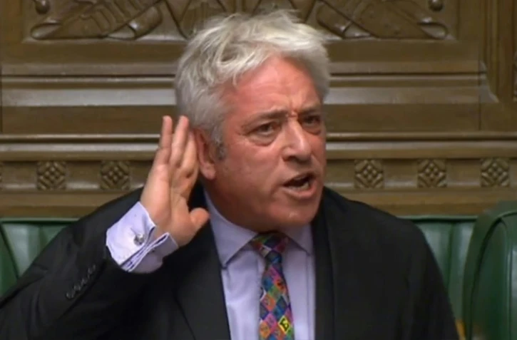 Le président de la Chambre des communes britannique, John Bercow, sur une capture d'écran de la retransmission de la séance du 21 octobre 2019 par la chaîne parlementaire