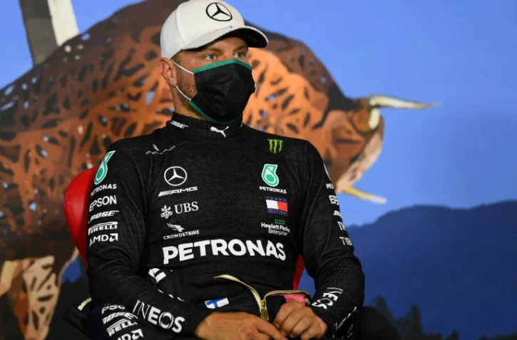 Le Finlandais Valtteri Bottas en conférence de presse après avoir réussi la pole position à la veille du GP d'Autriche de F1, le 4 juillet 2020 à Spielberg