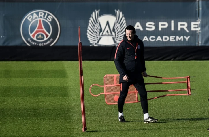 Le technicien Unai Emery lors d'une séance d'entraînement du PSG à Saint-Germain-en-Laye, le 13 février 2017