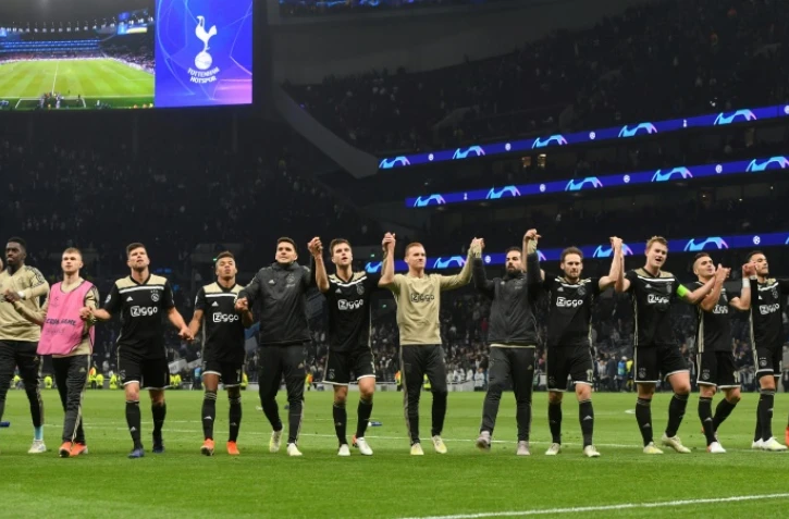 Les joueurs de l'Ajax Amsterdam après leur victoire en demi-finale aller de Ligue des champions face à Tottenham à Londres le 30 avril 2019
