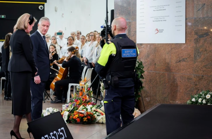 Le couple royal belge Mathilde et Philippe, le 22 mars 2026, aux commémorations des attentats de Bruxelles