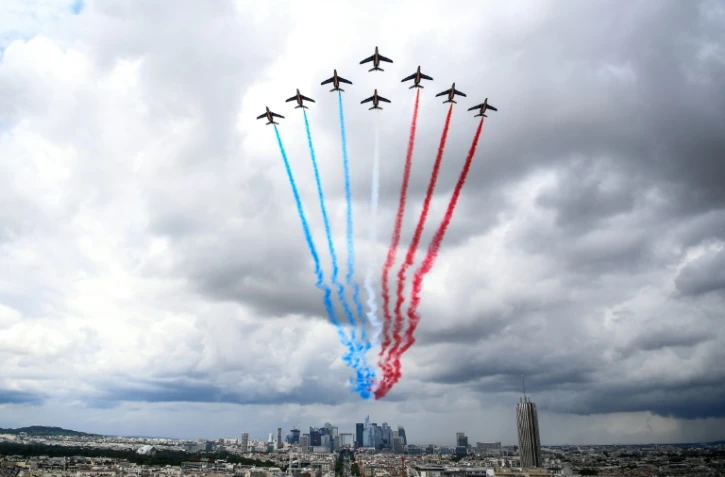 Entrainement des Alphajet de la "Patrouille de France" le 12 juillet 2021 à Paris