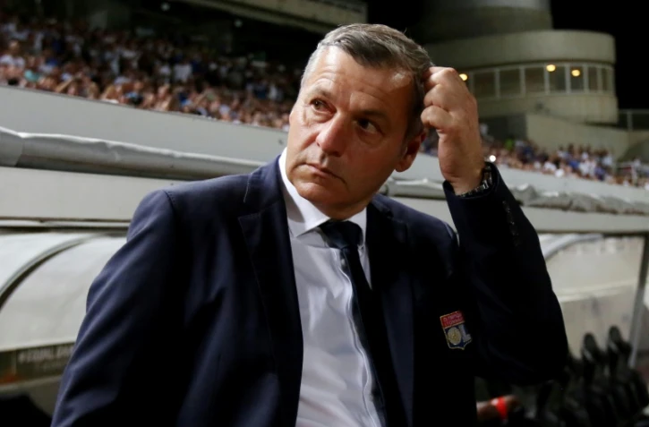 L'entraîneur de Lyon Bruno Genesio, le 14 septembre 2017 à Nicosie lors la défaite face à L'Apollon Limassol