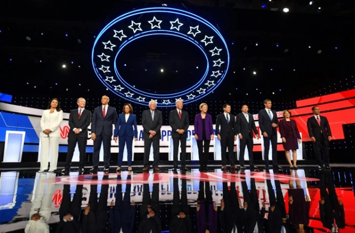 Les candidats à l'investiture démocrate pour l'élection américaine de 2020 avant un débat, à Westerville dans l'Ohio, le 15 octobre 2019