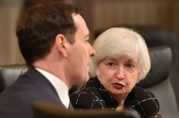 La présidente de la Banque centrale américaine Janet L Yellen (ici en discussion avec le chancellier britannique de l'Echiquier George Osborne au Japon le 20 mai) a prévenu qu'un Brexit pourrait avoir "d'importantes répercussions"
