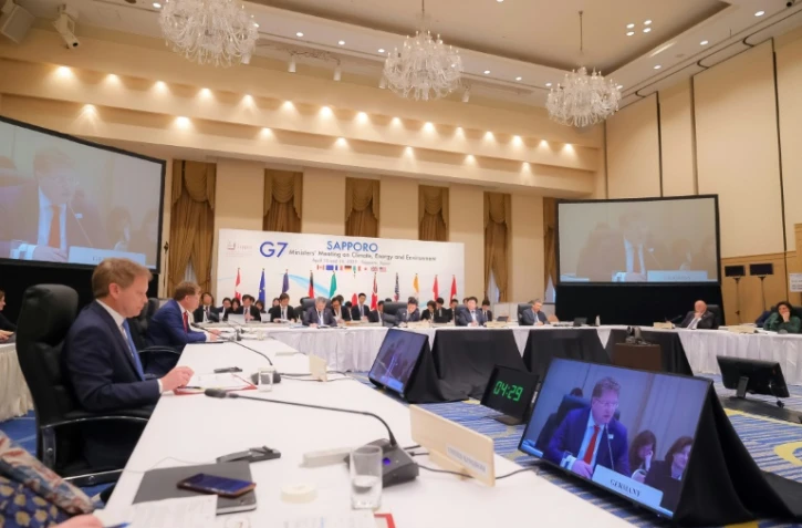 Photo prise le 15 avril 2023 par un photographe officiel du gouvernement japonais d'une session des ministres du Climat, de l'Energie et de l'Environnement du G7 réunis à Sapporo (nord du Japon)