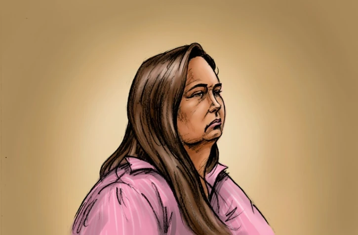 Croquis diffusé par la Cour suprême de Victoria, le 29 avril 2025, montrant l'Australienne Erin Patterson, accusée d'avoir tué trois personnes en leur servant un bœuf Wellington agrémenté de champignons vénéneux