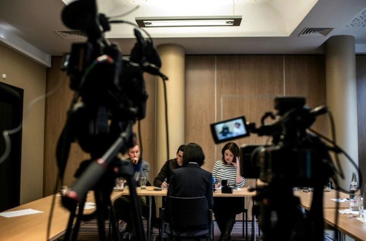 Conférence de presse de Mme Grace Meng, épouse du président d'Interpol disparu depuis plus de dix jours, le 7 octobre 2018 à Lyon, siège d'Interpol