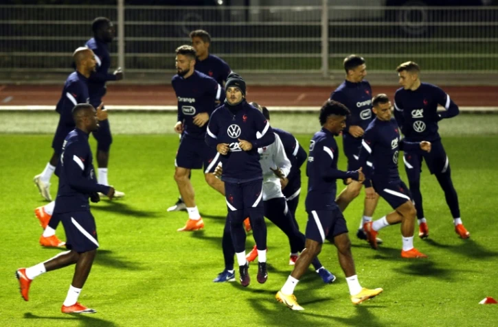 Les joueurs de l'équipe de  France lors d'une séance d'entraînement à Clairefontaine, près de Paris, le 10 novembre 2020