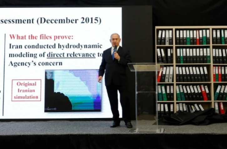Le Premier ministre israélien Benjamin Netanyahu affirme le 30 avril 2018 dans les locaux du ministère de la Défense à Tel-Aviv qu'Israël dispose de nouvelles "preuves concluantes" d'un programme nucléaire iranien secret