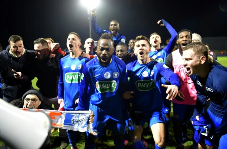 Les amateurs de Saint-Pryvé-Saint-Hilaire qualifiés pour les 16es de finale de la Coupe de France aux dépens de Toulouse, le 4 janvier 2020 à Saint-Pryvé-Saint-Mesmin, près d'Orléans