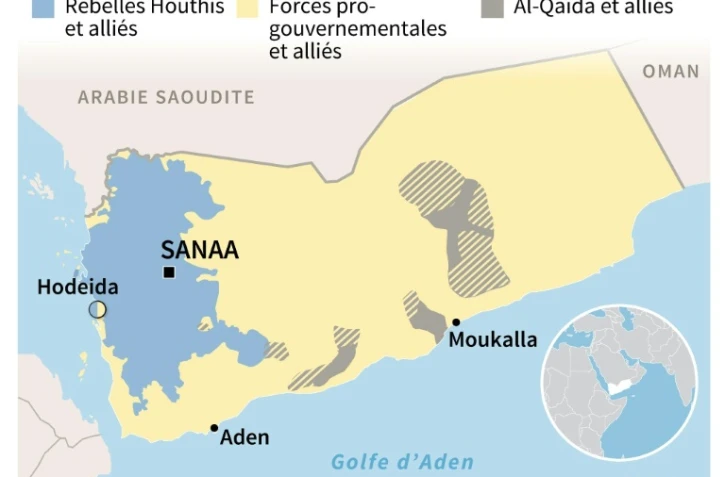 Carte montrant le contrôle des territoires au Yémen au 16 décembre 2018
