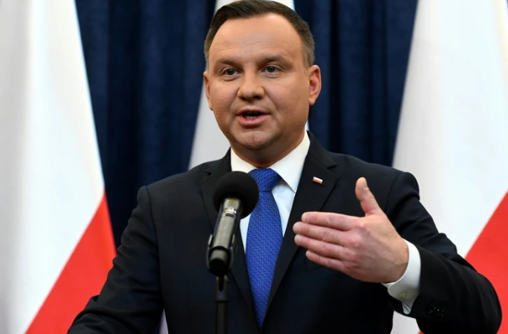 Le président polonais Andrzej Duda, lors d'une conférence de presse le 6 février 2018 à Varsovie