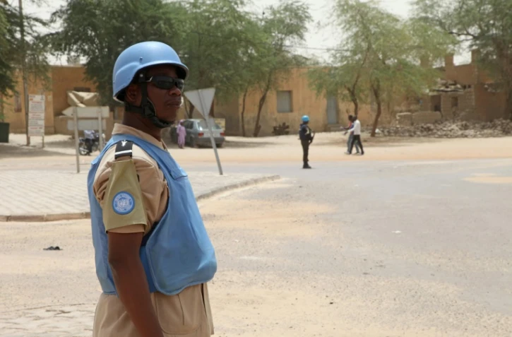 Un casque bleu de la Minusma le 8 avril 2015 Ă Tombouctou au Mali