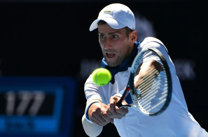Le Serbe Novak Djokovic lors de sa victoire face à l'Américain Donald Young au 1er tour de l'Open d'Australie le 16 janvier 2018